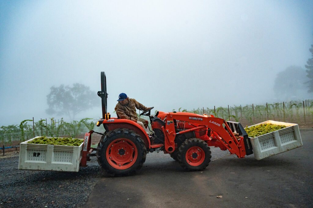 tractor in fog